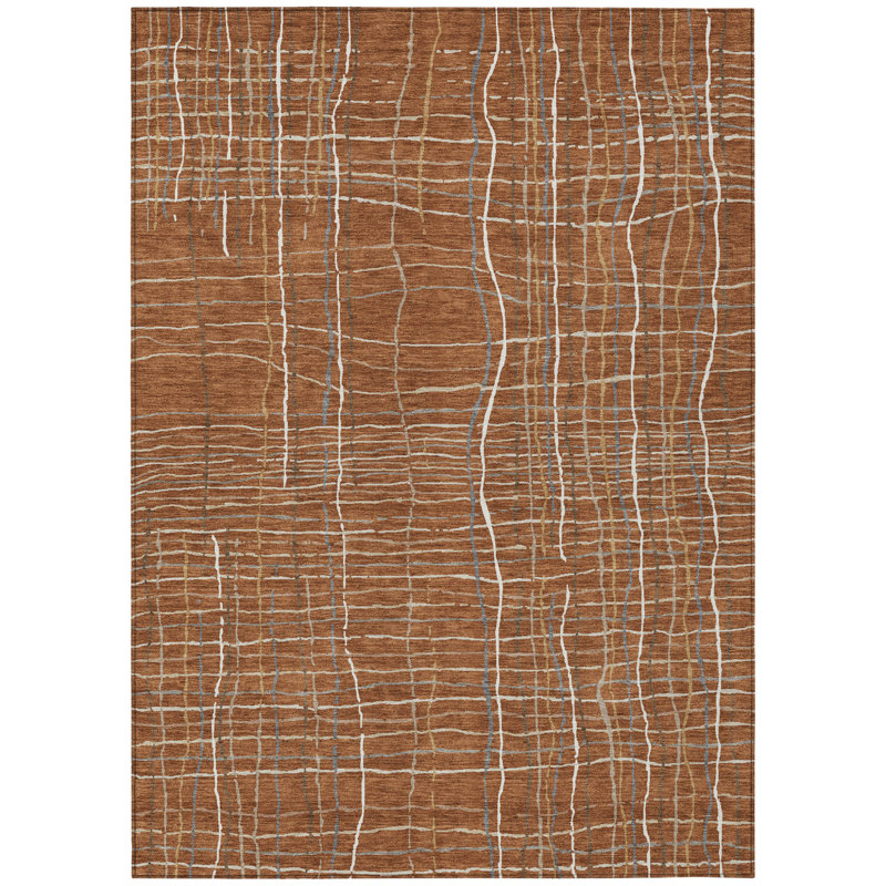 Tapis intérieur lavable rayé en cuivre brun 5 pi x 8 pi