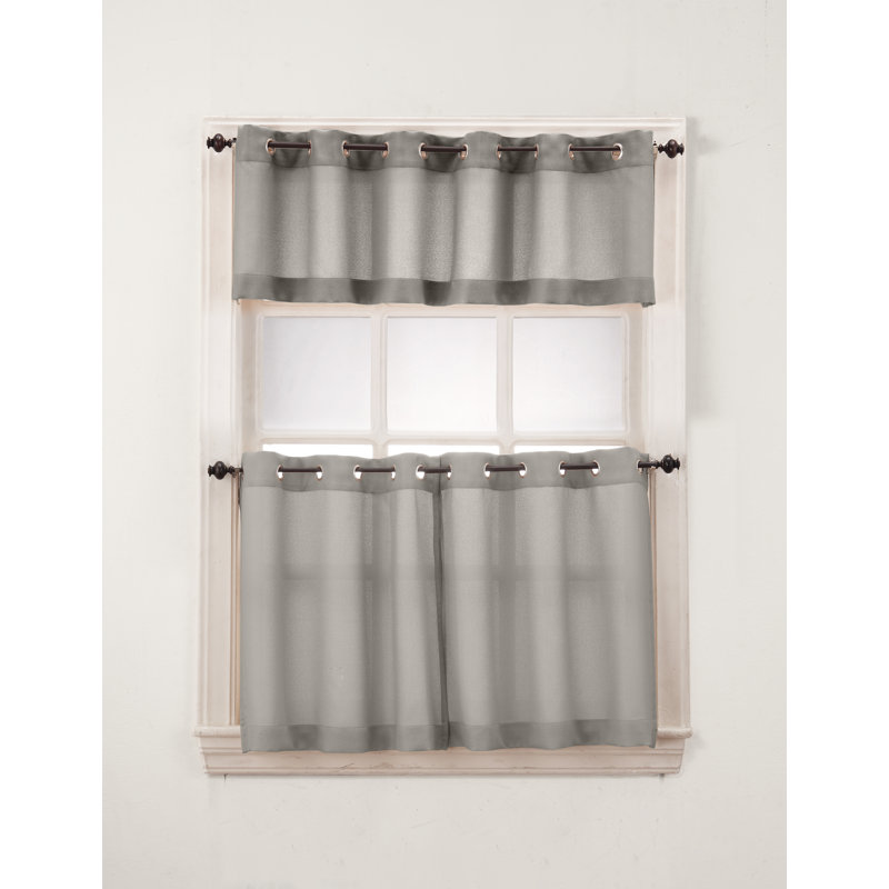 Sauel Textured Semi-Sheer Kitchen Window Valance, Nickel