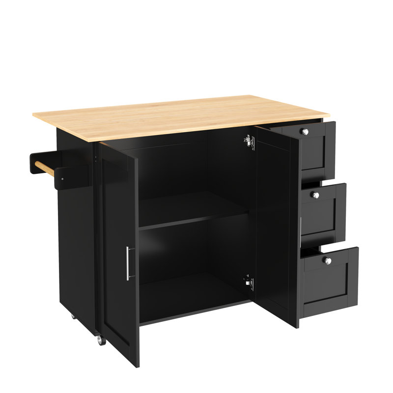 Kitchen Island With 3 Drawers And 2 Doors, Black