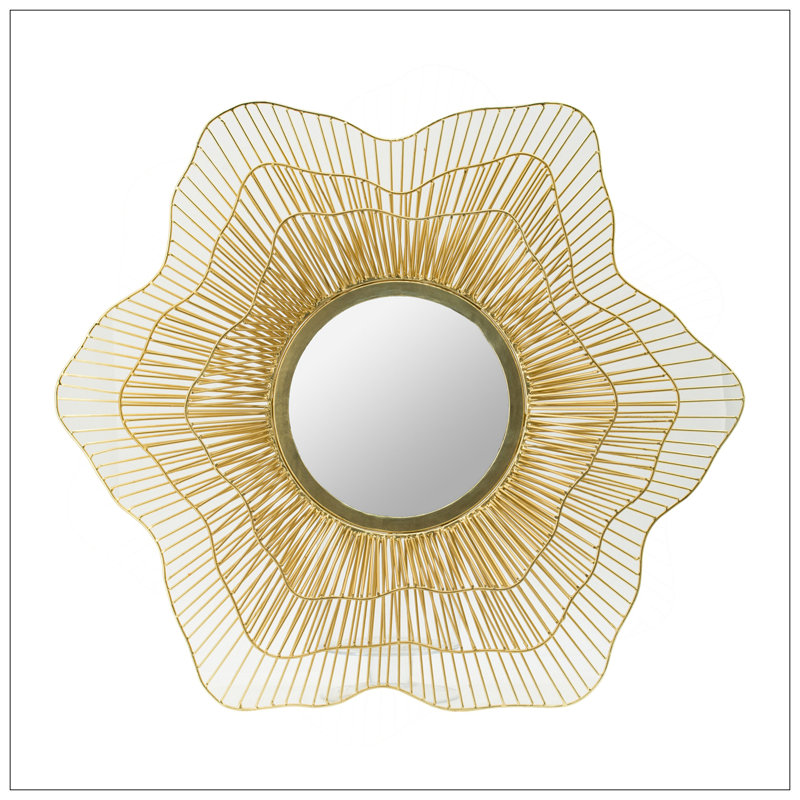 Miroir mural en métal D27x2,4 pouces Starburst, élégant décor pour la salle de bain et le salon