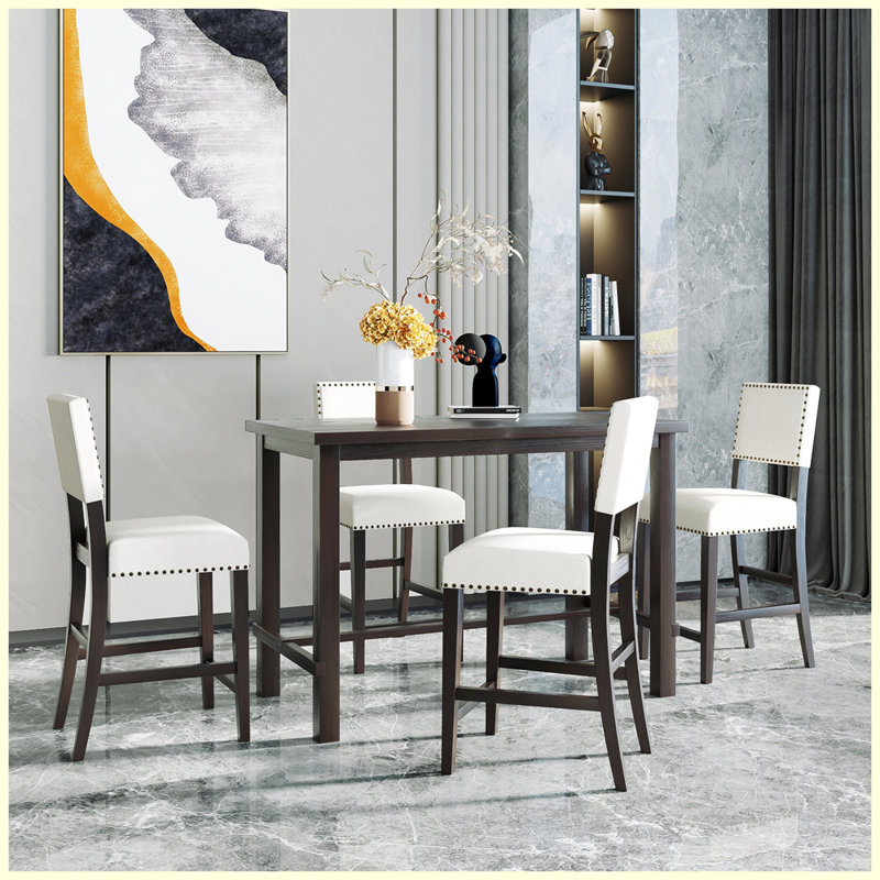 Classic 5-Piece Counter Height Dining Set with 4 Chairs, Espresso, Espresso/White