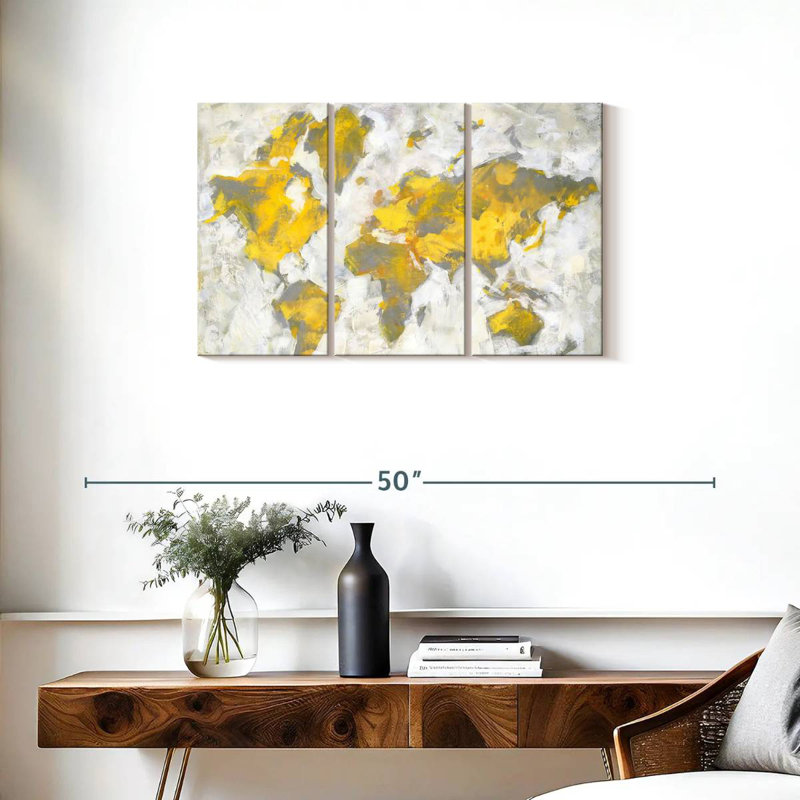 Aliaz World Map Yellow Gray, 20" H x 33" W