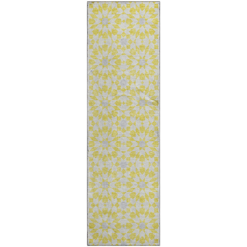 Premium Machine Washable Tweedy Yellow Rug, Runner 2'3" x 7'6"