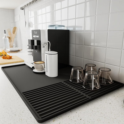 Silicone Coffee Mat With Raised Edges, BLACK