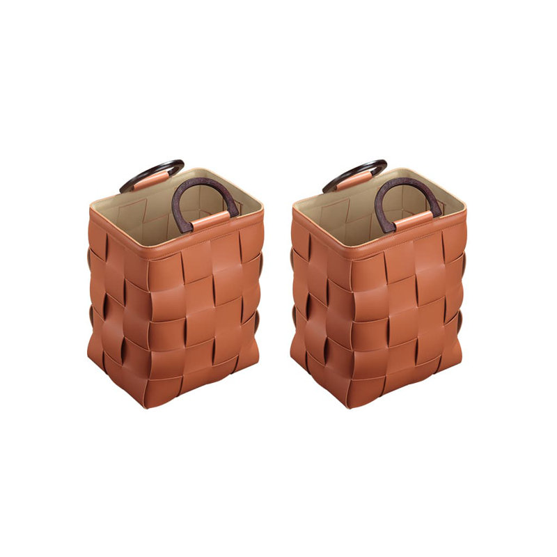 Vintage American Handwoven Leather Laundry Basket, Multi-Purpose Storage Bin, Durable Waterproof Material For Home Organization