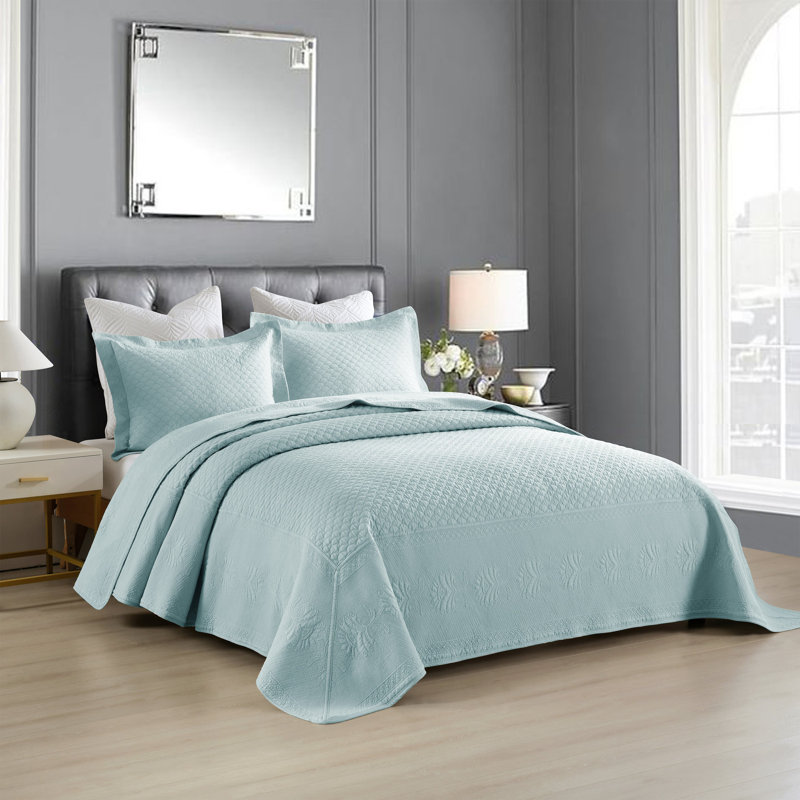 Ensemble de courtepointe en coton TMquilt, Courtepointe pour lit grand + deux taies décorati, Vert