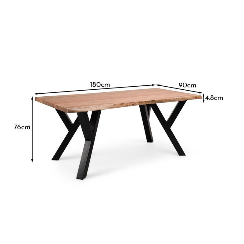 Evia 6-Seater Acacia Wooden Dining Table - Natural, 76cm H x 180cm W x 4.8cm D