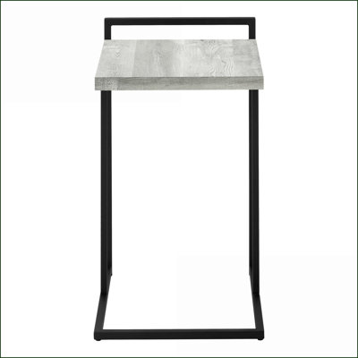 Space-Saving Modern C-Shaped Coffee Table, Grey Wood-Look Top &amp; Black Metal Base for Living/Bedroom