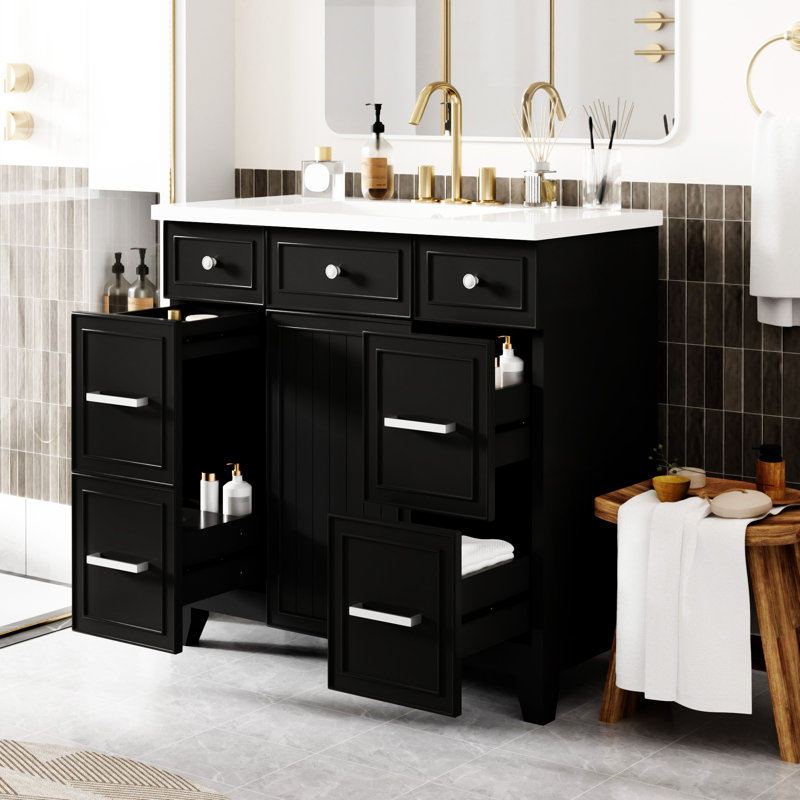 Ensemble de meuble-lavabo 36 po avec lavabo et meuble-lavabo 36 po, Argent argent, Noir, noir, noir, noir