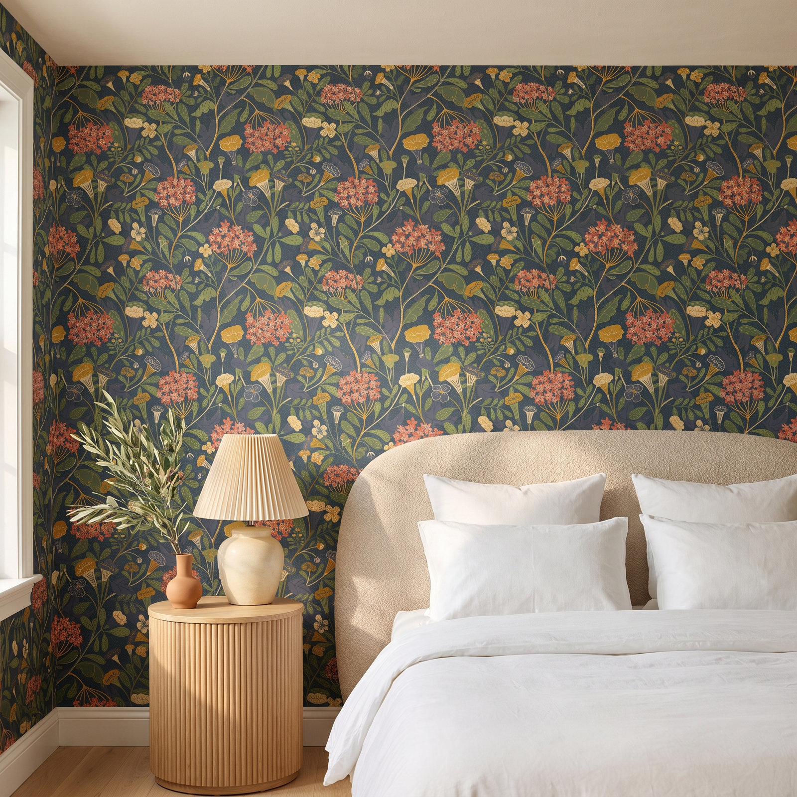 Latika Modern Floral Wallpaper, Blue