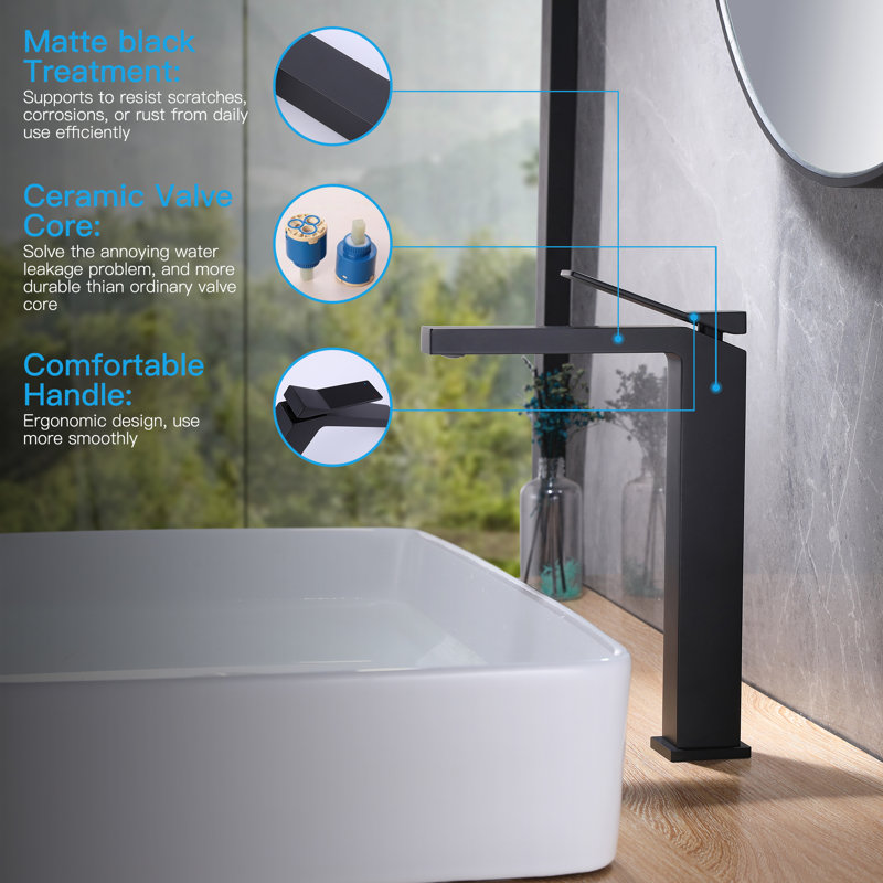 Robinet de lavabo vasque 11,69 ", robinets de salle de bain à une poignée, Noir mat