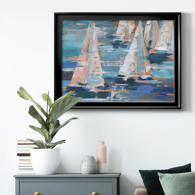 Pop Regatta I, Papier avec cadre noir fermé, H 26,5 po x l 36,5 po x P 1 po, Pas de tapis