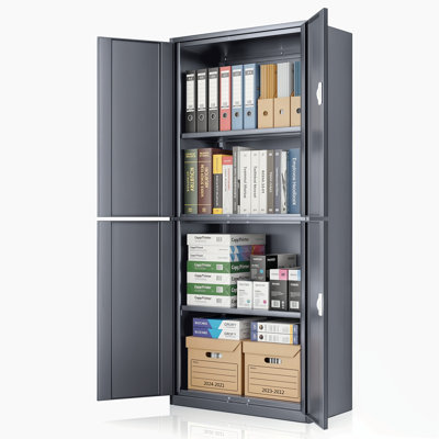 Herschmann 71" Metal Garage Storage Cabinet with Locking Doors, 4 Adjustable Shelves for Home Office