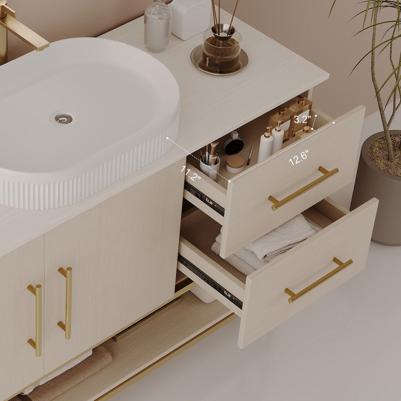 Meuble-lavabo moderne 47,2 po avec lavabo vasque en céramique, armoire autoportante dorée