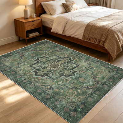 Tapis à motif floral vert délavé de 1 pièce pour salon, doux et confortable, convenant à toutes les saisons, facile à entretenir, lavable à la machine, tapis de ferme sous la table convenant à la salle à manger, à la chambre à coucher, au vestibule, à la maison