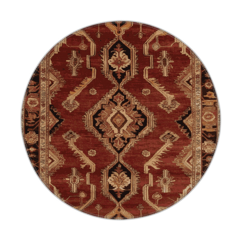 Tapis d'intérieur et d'extérieur brun Persian, Rond 5 pi