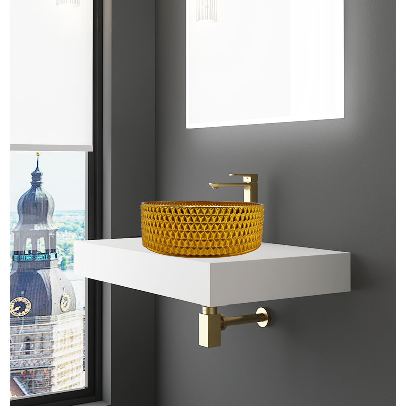 Lavabo vasque mural rond avec base blanche 30 po - Collection Scotch, Or