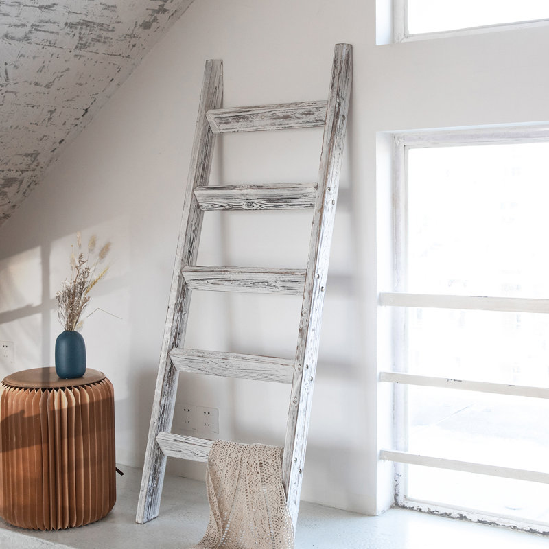Échelle de couverture en bois 57 po, Blanc / Blanc