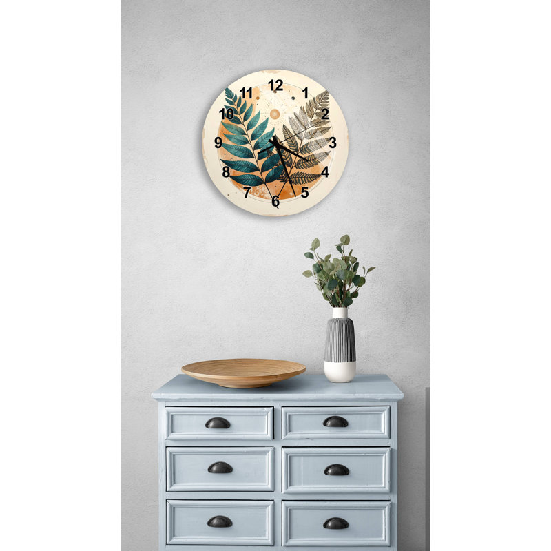 Horloge murale Botanical Fern, 20 pouces, Blanc anglais
