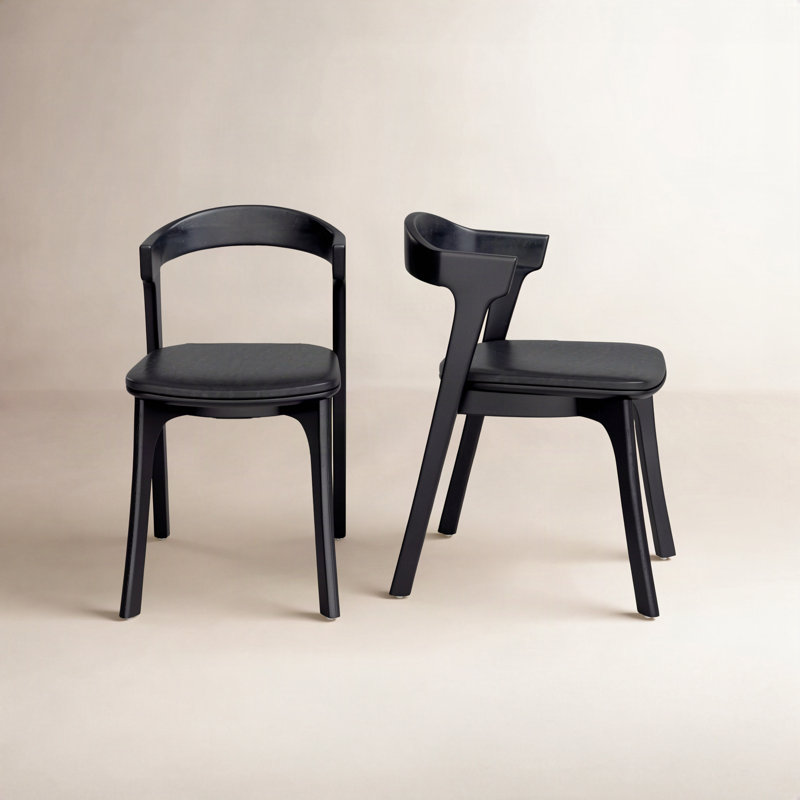 Carper 18.5'' H Leather Upholstered Oak Armchair, Black Genuine Leather