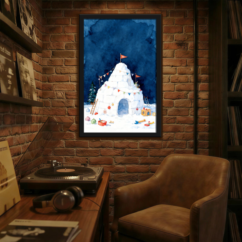 Scène hivernale de Noël avec des drapeaux et des jouets, H 18 po x l 12 po