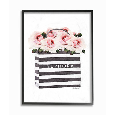 " Striped Makeup Shopping Bag Filled With Roses "