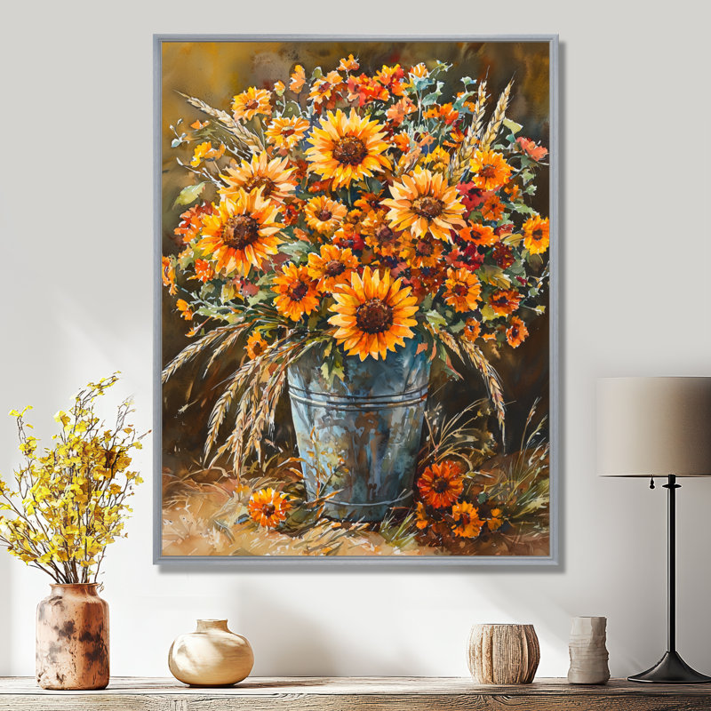 Lusk - décoration murale florale, Argent argent, Impression encadrée flottante, H 20 po x l 12 po