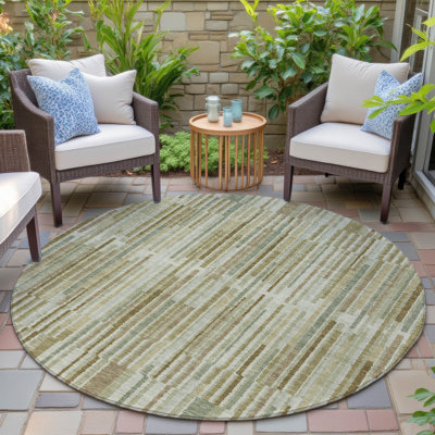 Machine Washable Indoor/Outdoor Xhevrie Khaki Rug
