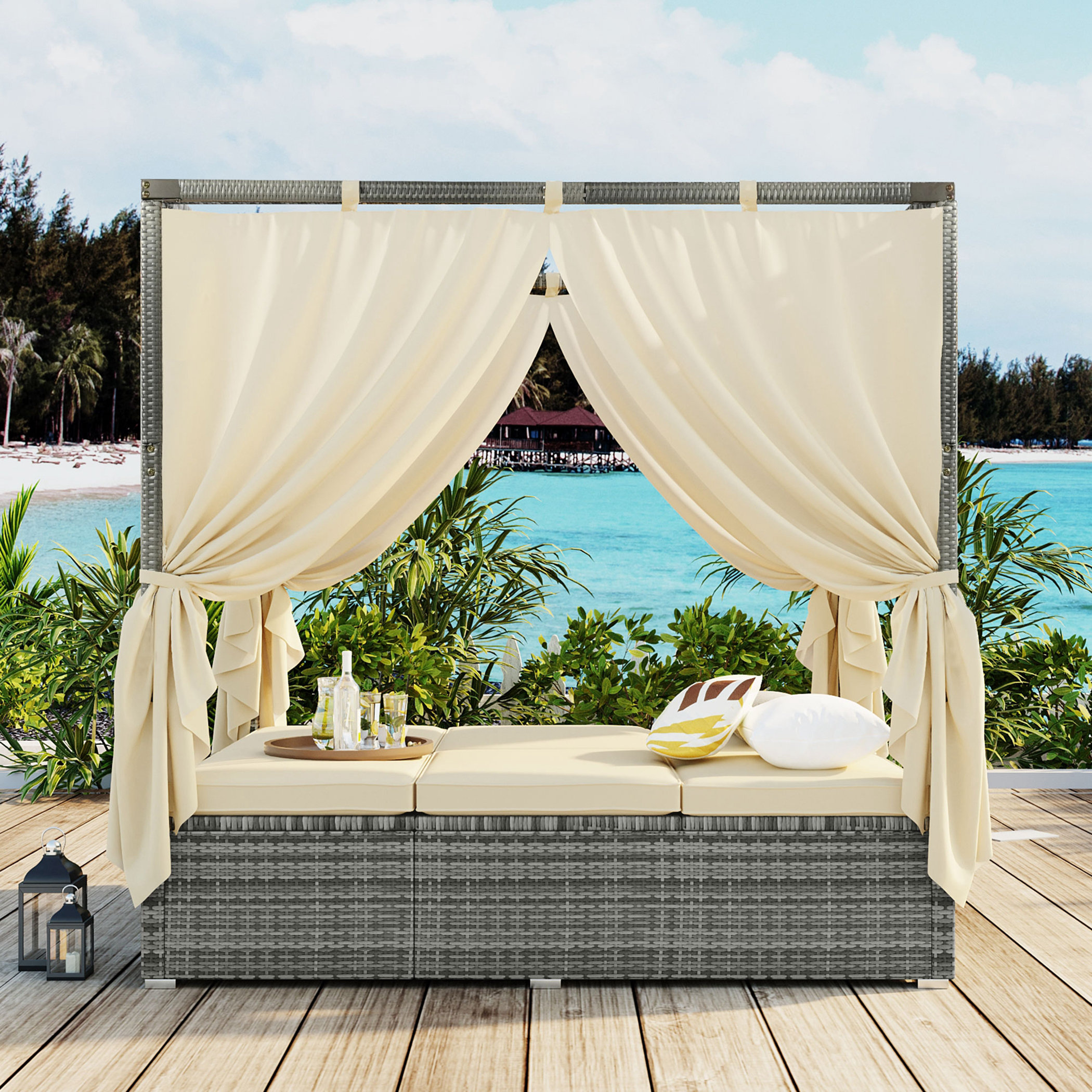 Latitude Run® Adjustable Sun Bed With Curtain | Wayfair