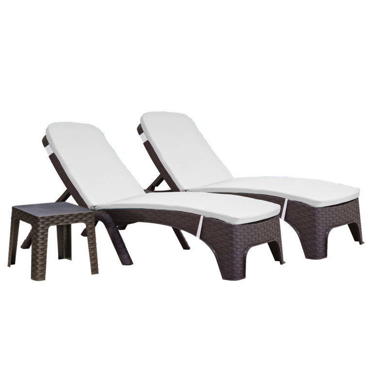 Outdoor Chaise Lounge Set with Cushions, Cream, Brown