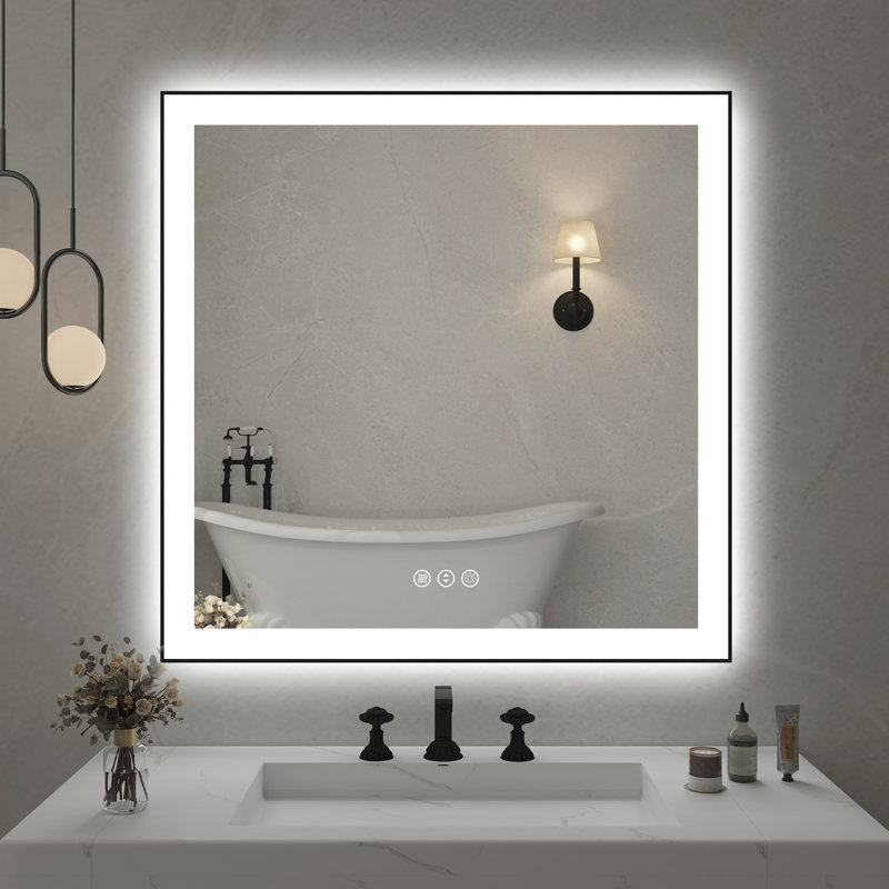 Dokes Black Framed  LED  Bathroom Vanity Mirror passed ETL, 36" x 36"