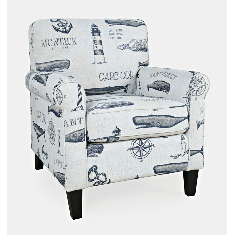 Buckins Upholstered Armchair, White/Navy 100% Polyester
