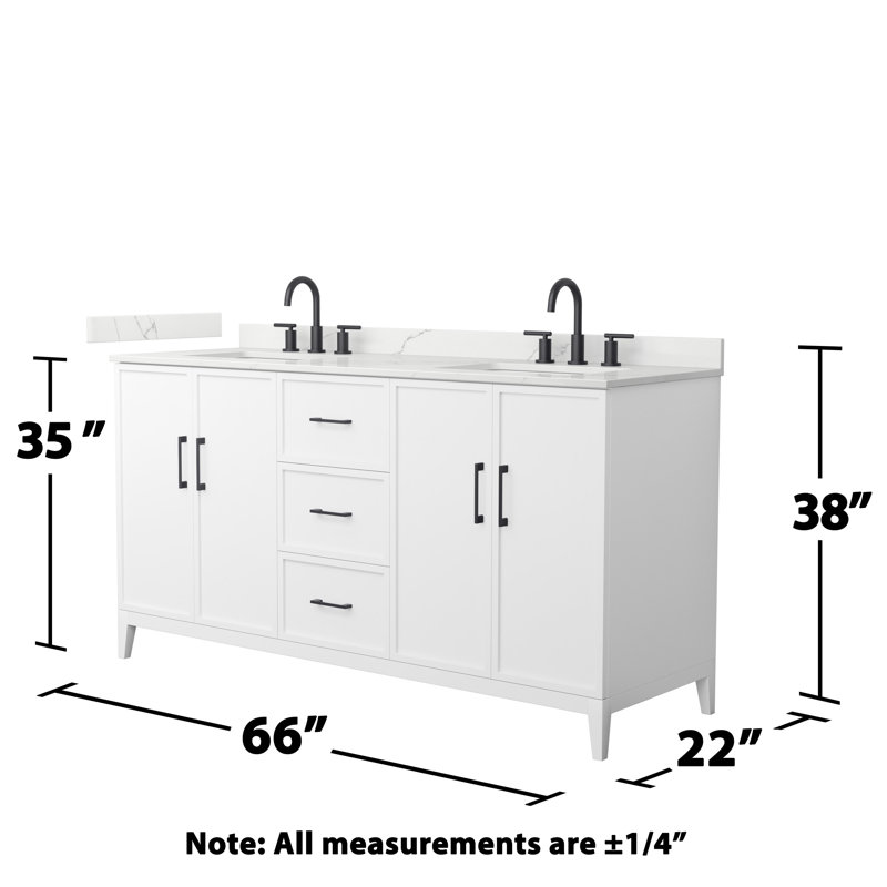 Elan 66'' W Vanity, White, Matte Black, 8" Center