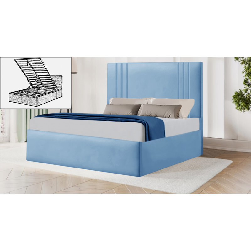 Belayneh Upholstered Ottoman Storage Bed, Double (4'6), Sky Blue
