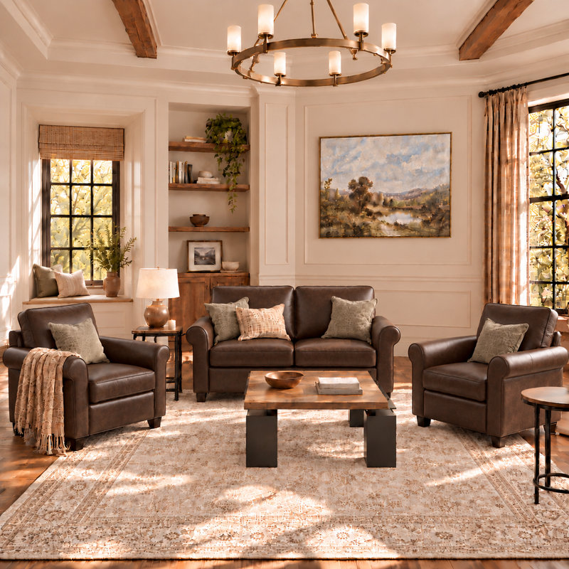 3 Piece Loveseat Living Room Set, Brun