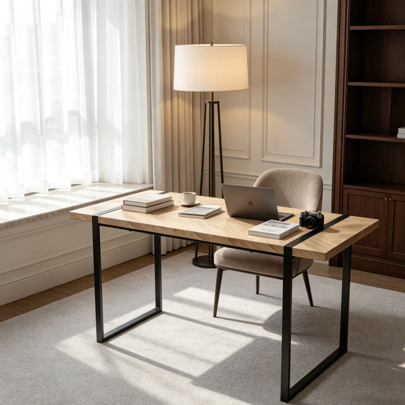 Table de salle à manger rectangulaire moderne en bois, cuisine de 55 pouces avec quatre pieds en métal pour 4 à 6 personnes
