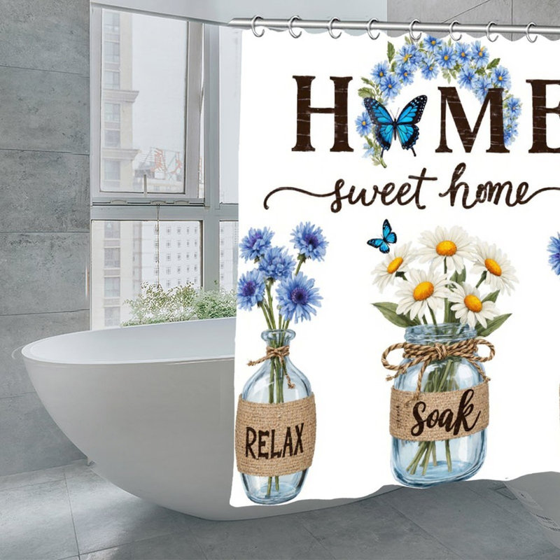 Rideaux de douche floraux et papillons Home, 71 x 71