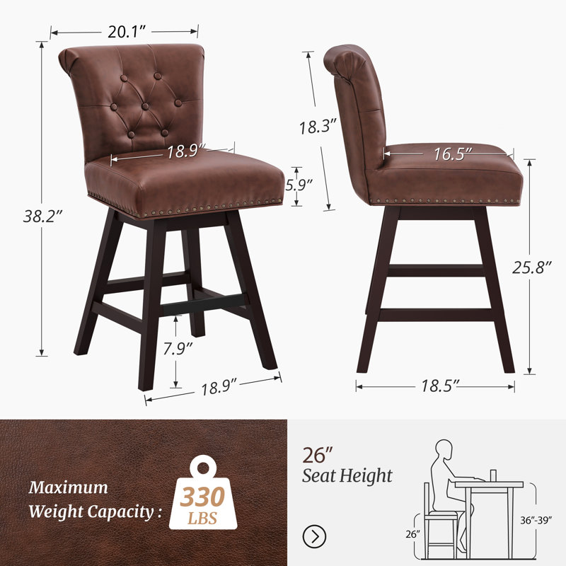 Tabouret de comptoir pivotant 26 po Aralis, Brun