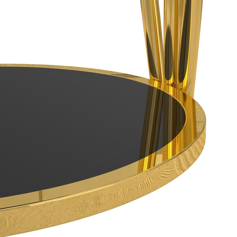 Table de bout avec canapé-lit rond en verre à 2 niveaux de 19,7 po Labryant, Noir
