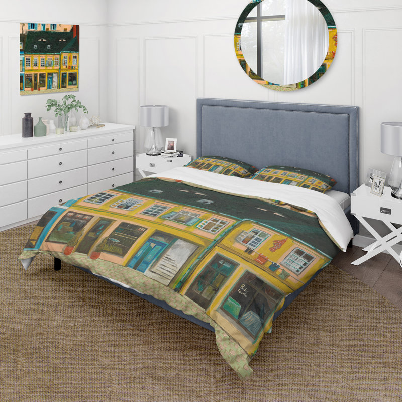 Ensemble de housse de couette jaune en microfibre polyester, Housse de couette pour grand lit + 2 taies décora