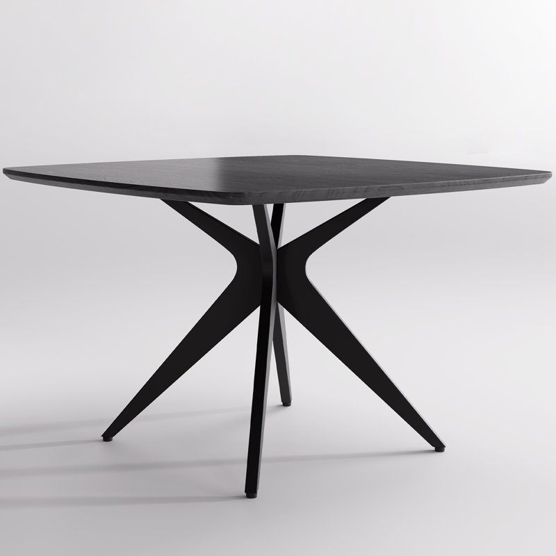 45.2" Square Pedestal Dining Table With Metal Base, Black