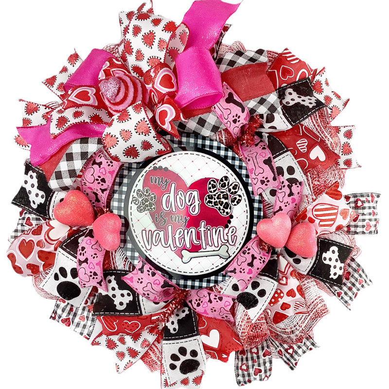 Couronne en maille rose 18 po My Dog Is My Valentine, Valentines Day