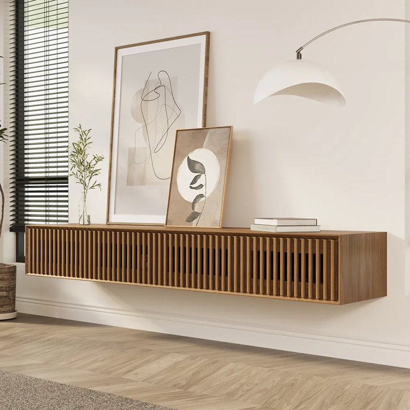Modern Floating TV Stand, Fully-Assembled, 11.02"H x 78.74"W x 15.75"D, Brown