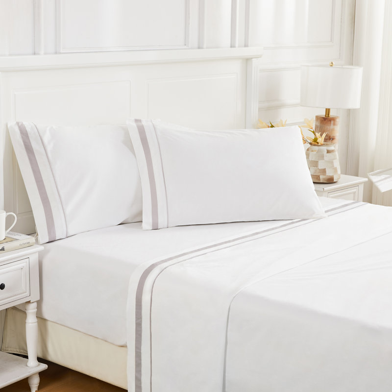 Classic Double Border Sheet Set, Gray, California King Sheet Set with 2 Pillowcases