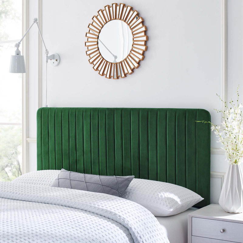 Emerald Velvet Twin Channel Tufted Upholstered Headboard