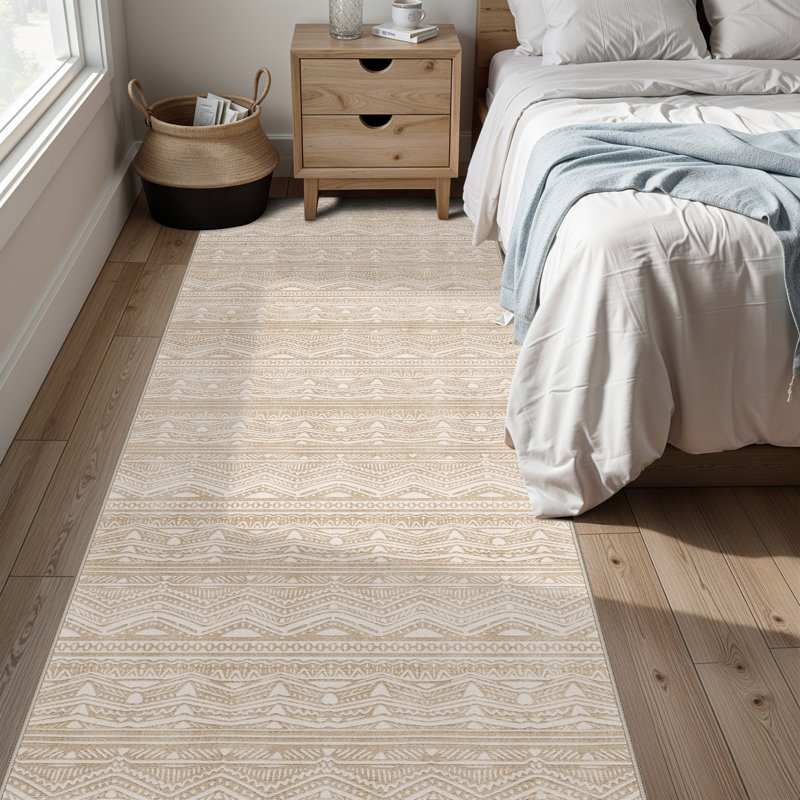 Rug Runners Washable - Moroccan Hallway Runner Rug Non Slip Kitchen Runner Low Pile Soft Indoor Floor Mat Front Door for Bedroom Entryway Laundry Beige