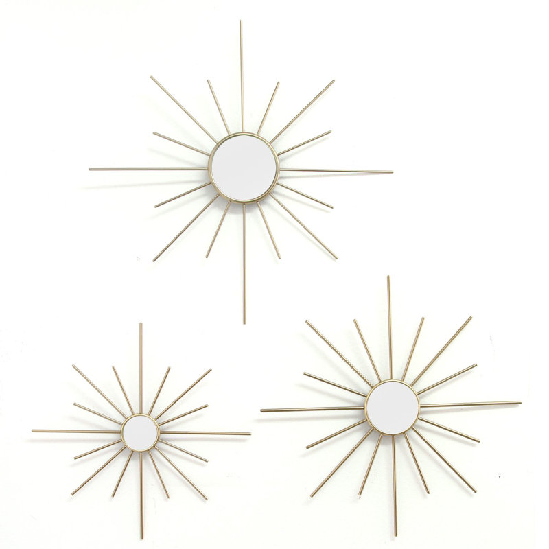 (Ensemble de 3) Décoration murale miroir en métal doré Roxanne