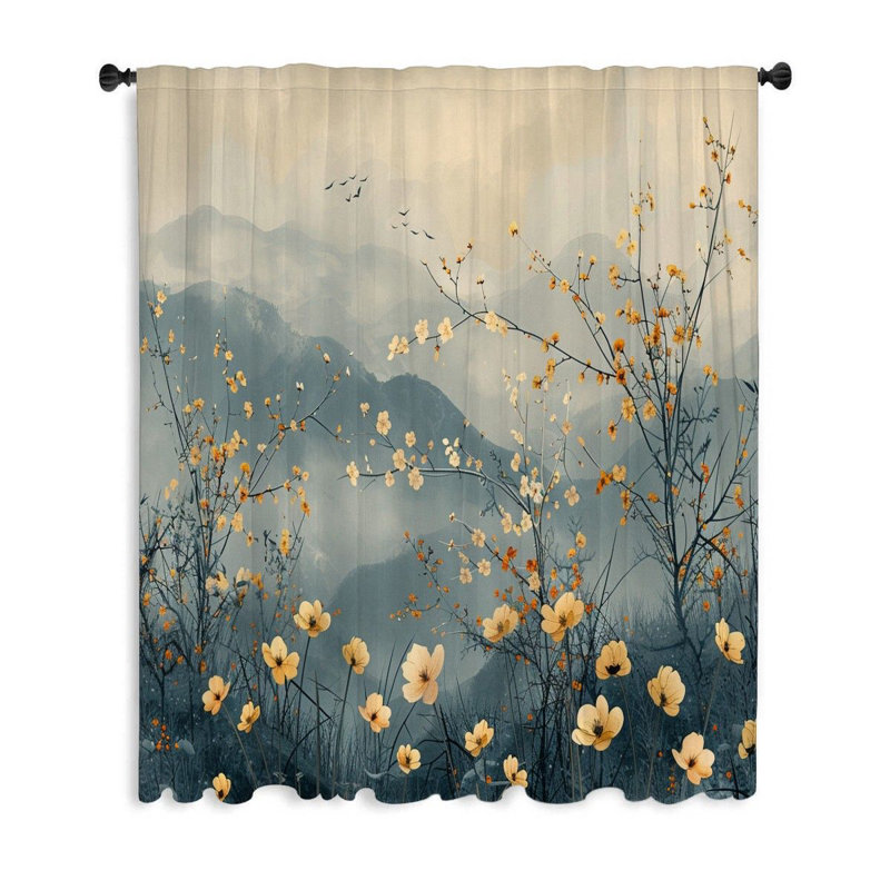 Mountains Window Curtains, Nature Blockout & Sheer Curtains - 1 Panel, 50" W x 96" L