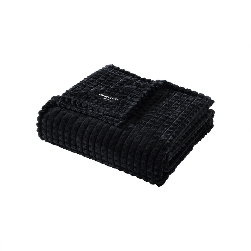 Houndstooth Kenneth Cole Textured Solid Plush Throw Blanket, Black