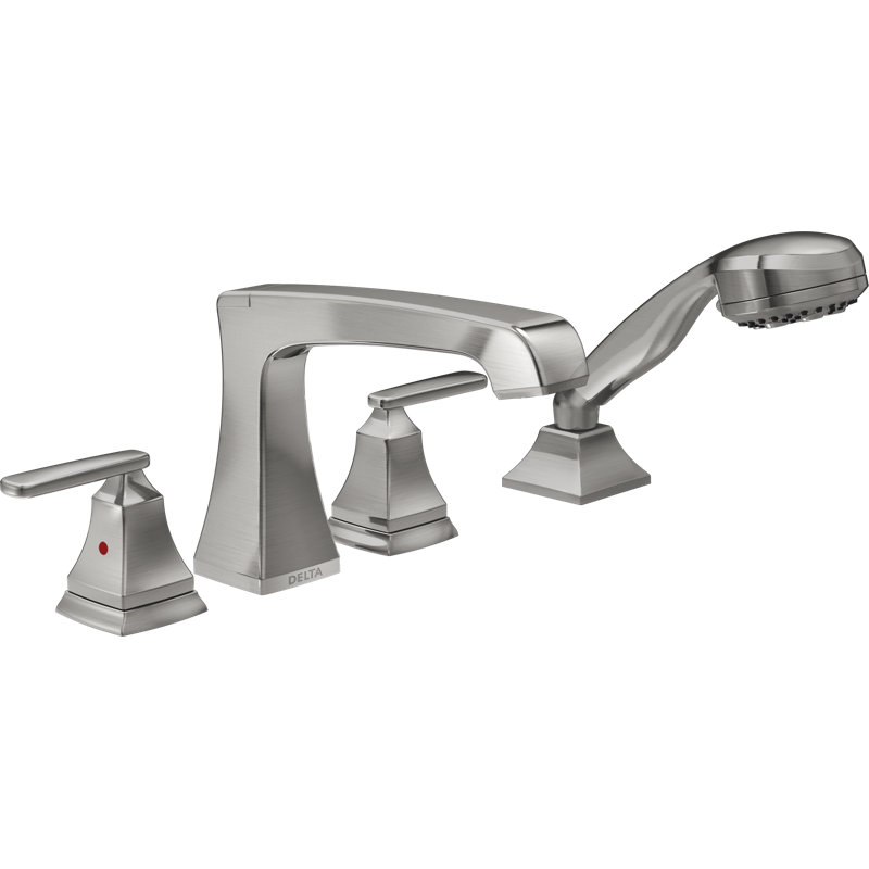 Garniture de robinet de baignoire romaine à deux poignées avec douchette Ashlyn, Acier inoxydable Brilliance